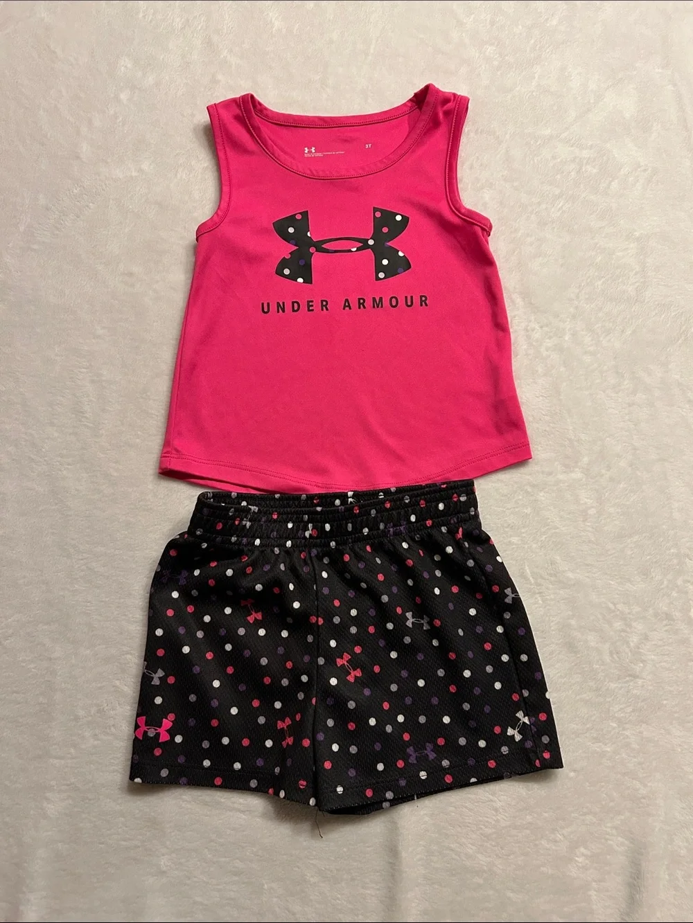 Under Armour Girls 3T 2-Piece Pink Tank Top & Black Polka Dot Shorts Set